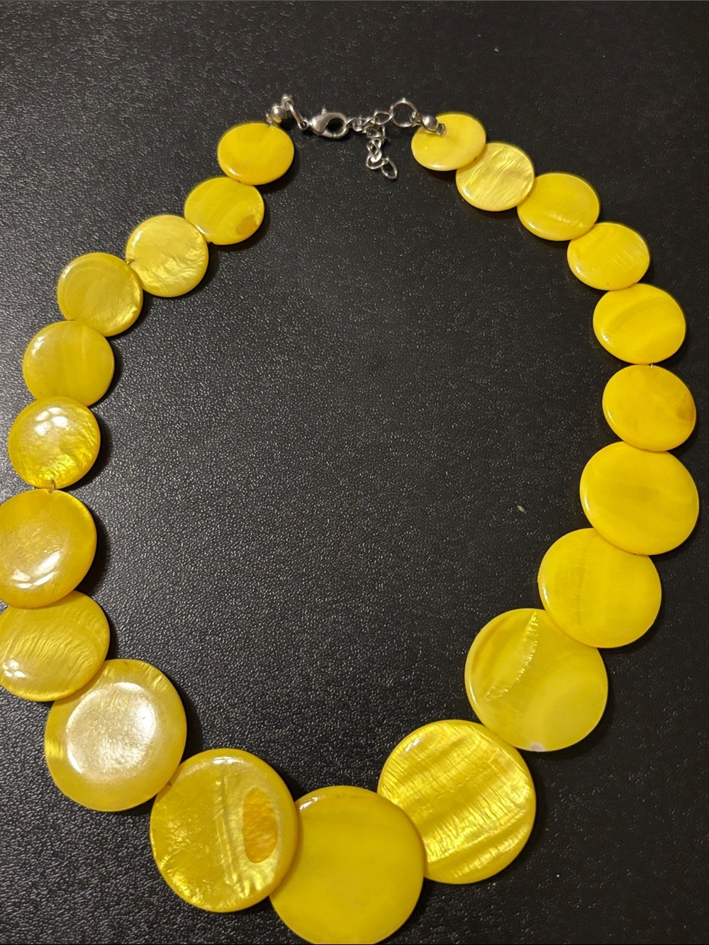 Mother of Pearl Yellow Disc Statement Necklace Mod Pop Retro